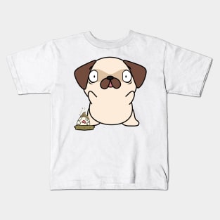 Funny pug steps on a dirty diaper Kids T-Shirt